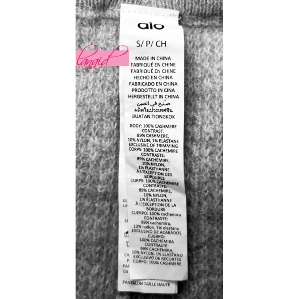 Alo Cashmere High-Waist Plush Waffle Pants Athletic Heather Grey Hi-Rise Sweater